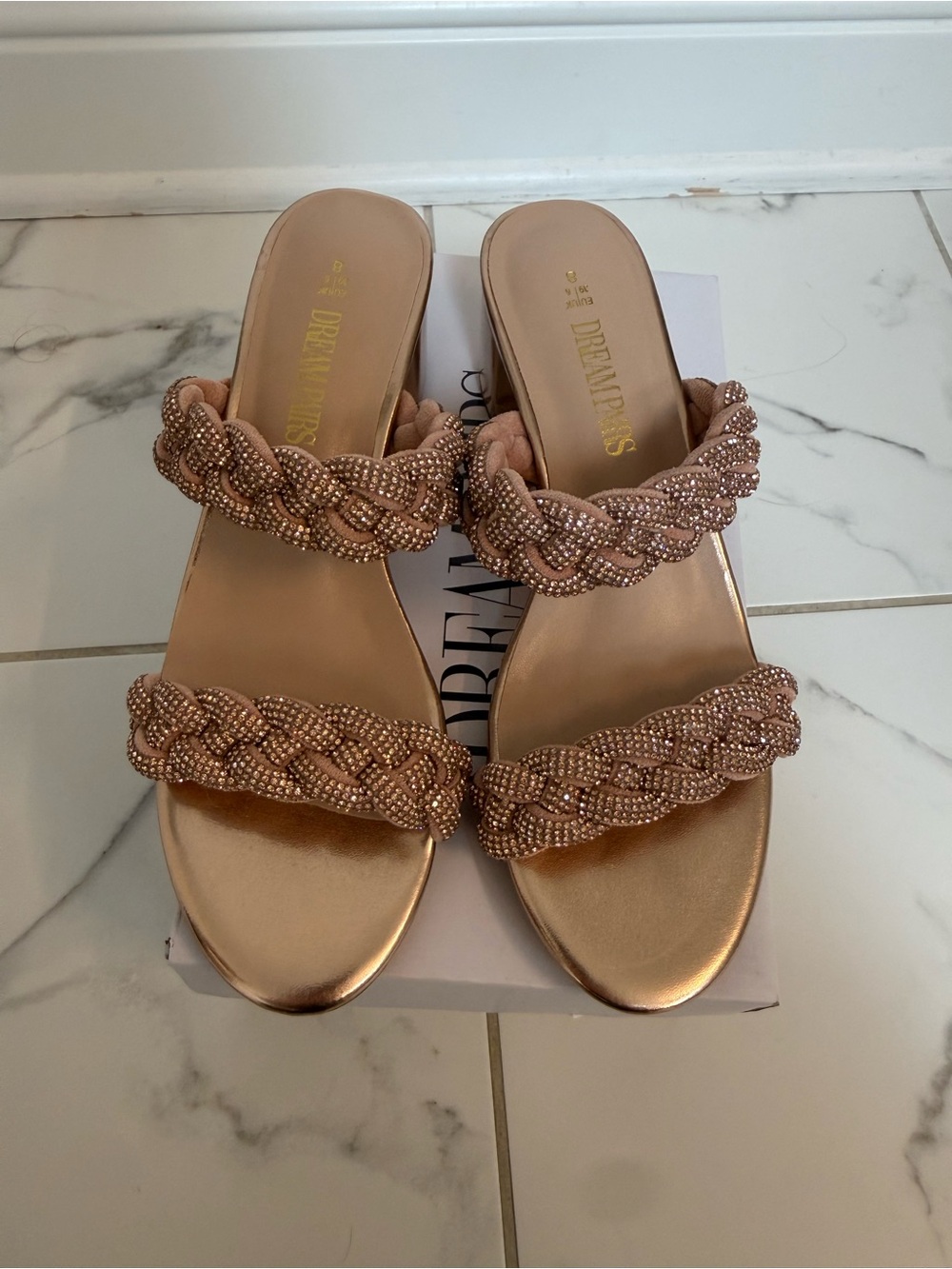Dream Pairs Metallic Rose Gold Braided Slide Mules